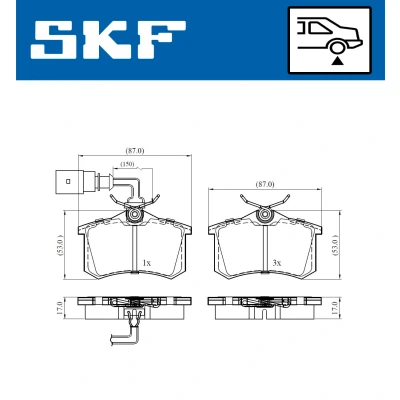 Imagen de SKF VKBP 90452 E Juego de pastillas freno con contacto avisador desgaste VOLKSWAGEN: Sharan Furgón