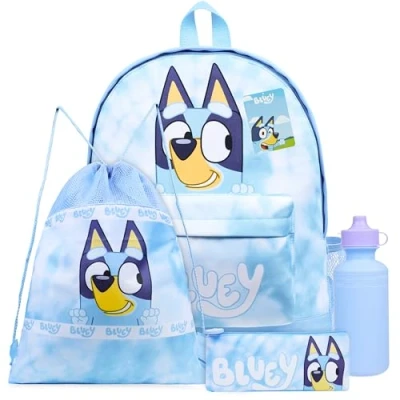 Imagen de Bluey Mochilas Escolares Set de Mochila Escolar Guarderia 4 Piezas con Botella Agua Estuche Bolso Deporte o Bolsa Almuerzo Tie Dye