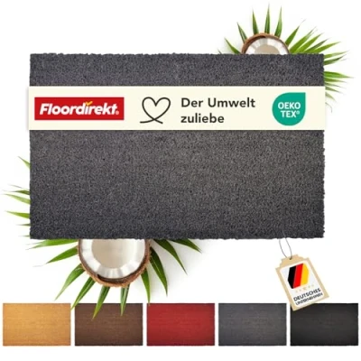 Imagen de Floordirekt felpudo para interior y exterior, 100 x 200 cm, color gris, de coco, puerta principal, antideslizante, alfombrilla pies (24 mm)