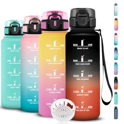 Imagen de Botella Agua, Agua 1.5 litros con Marca de Tiempo, Cantimplora Infantil Deporte, a Prueba Fugas, Fácil Transportar, para Oficina, Camping, Viajar, Bicicleta, Running, Gym