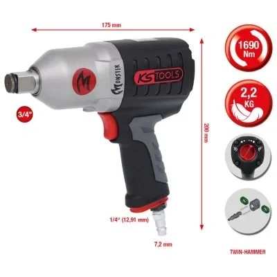 Imagen de KS TOOLS 515.3785 Pistola de impacto 3/4 20 (3/4&quot;) 542 neumático Maleta plástico 6,3 88 178 Aluminio
