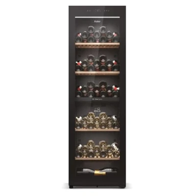Imagen de Haier Wine Bank 60 Series 7 HWS236GDEH1 Vinoteca 236 botellas, WIFI, 2 Zonas independientes, Estantes de madera, Filtro Anti UV, carbón, Display Digital, Iluminación LED 3D, 35 dbA, Negra