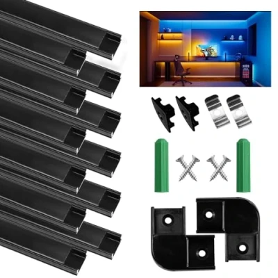 Imagen de SENXINGYAN Perfil LED Aluminio,12 x 1M Aluminio U Forma Negro, con Tapa Transparente Negra, de Extremo y Clip Montaje Metálico, Para Tira