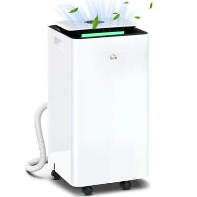Imagen de HOMCOM Deshumidificador Eléctrico 10L/día Depósito de Agua 2,5L Aire Silencioso con 5 Modos 2 Velocidades Pantalla LED Temporizador para Dormitorio Salón 25x25x50,5 cm Blanco