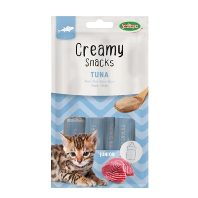 Imagen de Bubimex Creamy Snacks Atún Dulces Cremas para Lamiendo Gatos Textura Lisa, cremosa y apetitosa Estimula el apetito favorece la hidratación 4 x 15 g