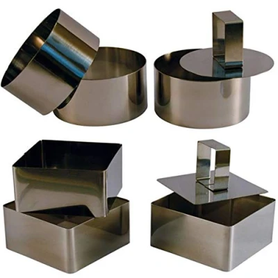 Imagen de Lote de 3 moldes redondos para presentación platos con accesorio empujar (acero inoxidable, 8 cm)