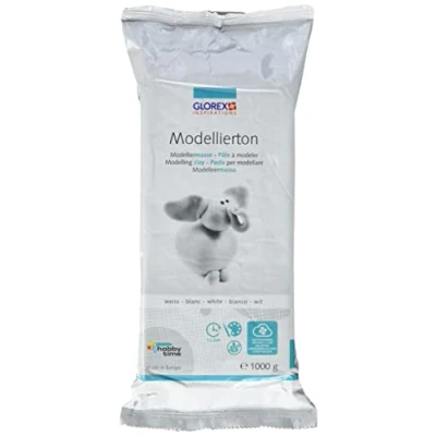 Imagen de Glorex Modellierton Weiss 1000g 6 1780 712 Pasta 1 kg en Blanco de modelar Aire Lista para Usar Natural Blanda y Suave se Puede Pintar después del Secado, Clay, White, 1000 g