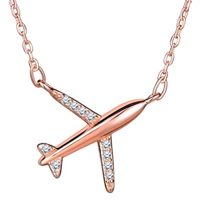Imagen de Infinito U Collares Mujer Colgante Avion de Plata Ley 925 con Circonita Cúbica, Oro Rosa, Idea Regalo Navidad para Mujeres Chicas