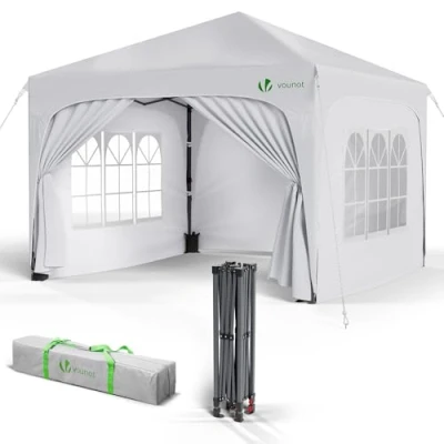 Imagen de VOUNOT® Carpa Plegable Gazebo 3x3m con 4 Paredes Laterales Sacos Arena y Bolsa de Transporte, Cenador Impermeable Pabellón Jardín Protección UV para Camping, Fiestas, Exterior, Color Blanco