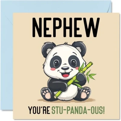 Imagen de tarjetas de cumpleaños para sobrino Stu Panda ous Divertida tarjeta feliz tío tía, sobrino, regalos 145 mm x mm, felicitación