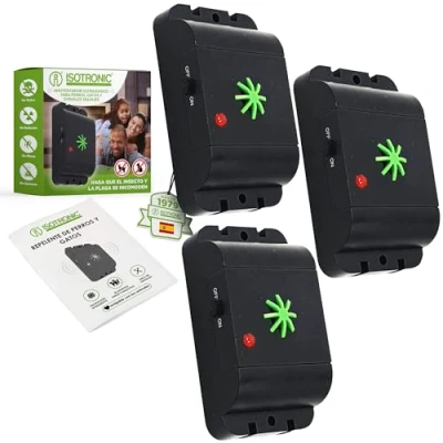 Imagen de ISOTRONIC Ahuyentador de Perros y Gatos con ultrasonidos Repelente para Exteriores como jardín, balcón, terrazas acústico Set 3