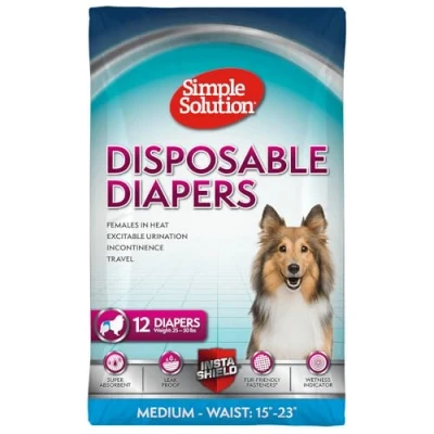 Imagen de Simple Solution pañales desechables para perras, ajuste real, absorbentes, a prueba de fugas, con indicador humedad, almohadilla el período cachorros y perritos, orinar,