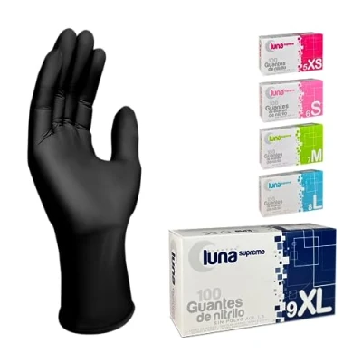 Imagen de MUNTRADE Guantes Nitrilo 100 unidades de Sin Polvo, Látex, Desechables (XL, Negro)