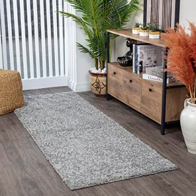 Imagen de Surya Home Shaggy Rug Alfombra de Pasillo para Cocina, Entrada Pelo Largo Berber Abstracta, Grueso y Esponjoso Grande 80x220cm, Gris