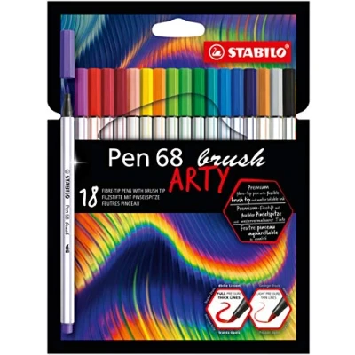 Imagen de Rotulador premium con punta de pincel STABILO Pen 68 brush Estuche ARTY 18 colores