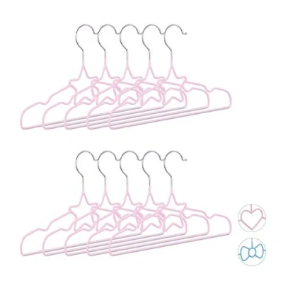 Imagen de Relaxdays Pack de 10 Perchas Bebé con Estrella, Metal, Rosa Pastel, 30 cm