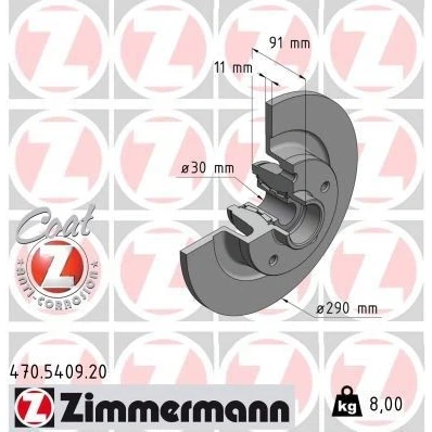 Imagen de ZIMMERMANN 470.5409.00 Disco de freno 290 11 5/5 5 114 macizo con cojinete rueda, anillo sensor ABS RENAULT: Talisman Berlina, GRAND SCENIC 4