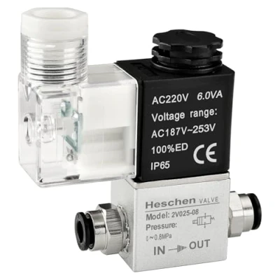 Imagen de Heschen Electroválvula neumática eléctrica 2V025 08 220VAC PT1/4 2/2 vías normalmente cerrada CE IP65