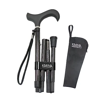 Imagen de KMINA Pro Bastones Plegables para Mayores, Bastón Fibra de Carbono, Plegable Mujer, Caminar Extensible Hombres, Ancianos Ligero, Carbono