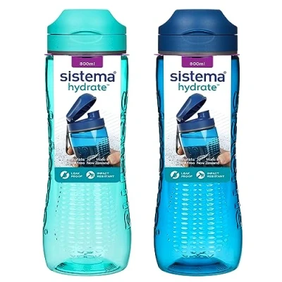 Imagen de Sistema Hydrate Tritan Active Botella de agua deportiva 800 ml a prueba fugas Sin BPA Azul océano y verde menta 2 unidades