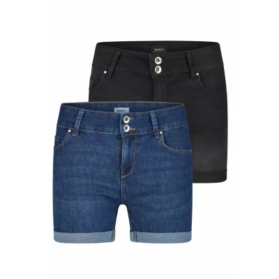 Imagen de ONLY pantalones cortos de mezclilla para mujer, elásticos, ajustados, cintura media, con manga larga, paquete 2 unidades, verano, básicos, vaqueros, azul, negro, S, M, L, XL