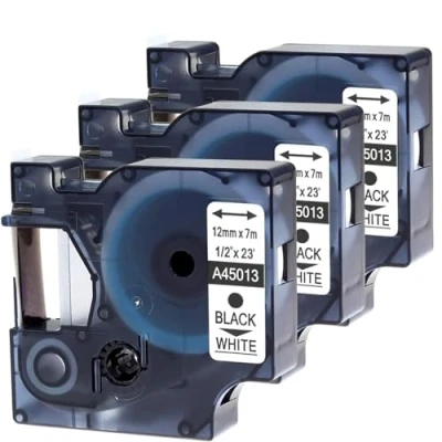 Imagen de Wonfoucs 12mm x 7m Cintas de Etiquetas Compatible para usar en lugar Cinta Dymo D1 45013 S0720530 Negro sobre Blanco LabelManager 160 210D 280 420P, pack 3