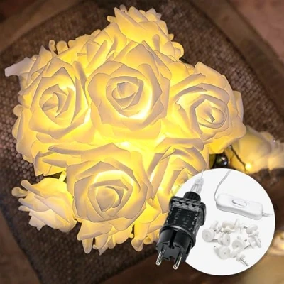 Imagen de CozyHome Luces led pilas rosa 20 flores blanco cálido &amp; 4m I Con temporizador Guirnalda interior decorativas habitacion Fairy lights decoracion Luz de hadas Luzes