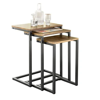Imagen de SoBuy FBT102 F Mesa Nido Juego de 3 Mesas Auxiliares para Salón Laterales Estilo Industrial ES