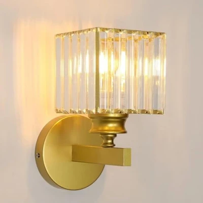 Imagen de Comely Lámpara Pared Interior de Cristal, E27 Dorada Aplique Interior, Iluminación para Dormitorio, Sala Estar, Comedor, Pasillo (Bombilla no Incluida)