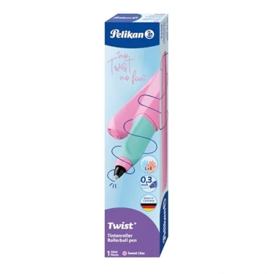 Imagen de Pelikan Twist Pink, Bolígrafo Esferográfico Ergonómico, para Diestros y Zurdos, la Escuela Oficina, Punta M Indeformable, 2 Cartuchos KM Azules Incluidos, Recargable