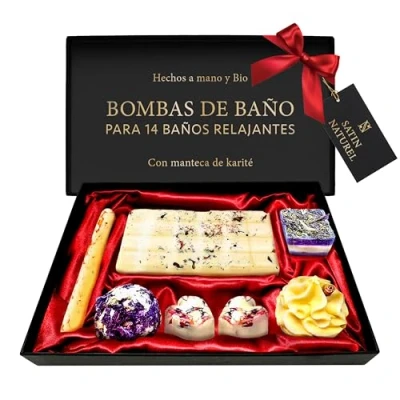 Imagen de Regalos Originales para Mujer Regalo Navidad 7 Bombas de Baño Bio Hechos a Mano con Aceites Esenciales y Manteca Karite Pura Cumpleaños Satin Naturel