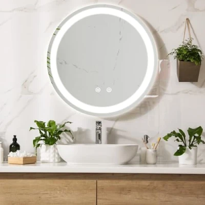 Imagen de pro.tec Espejo de Pared con LED para Baño Redondo Interruptor Táctil 3 Opciones Temperatura Luz Blanca Aluminio + Cristal 70 x cm Plateado