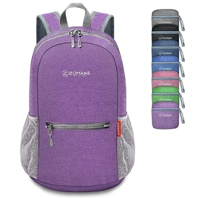 Imagen de ZOMAKE Mochila Plegable Pequeña 10L Mochilas Ligeras para Viajar Senderismo Mujer Hombre Ultraligera Excursion(Morado Claro)