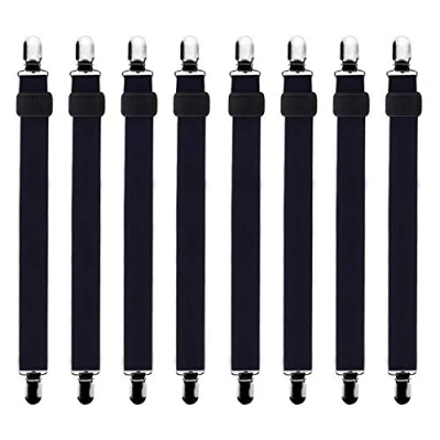 Imagen de Bedecor 8pcs(Extender 30 120 cm) Sujetadores de Hojas,Sujetadores Tirantes Ajustables para sábanas o sofás,Negro