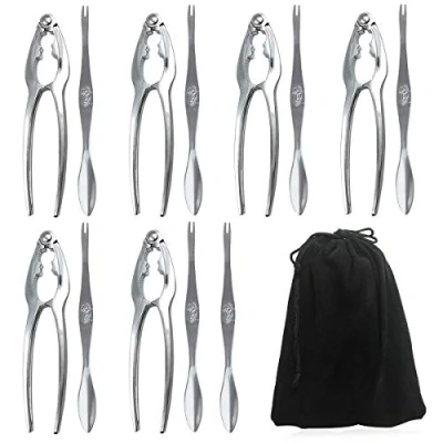 Imagen de Libershine Marisco Herramientas Conjunto 13 Pcs, [7 Cucharas de + 6 Pinzas 1 Bolsa Almacenamiento], Tenazas Set para Langosta, Cangrejo, Ostras y Nueces