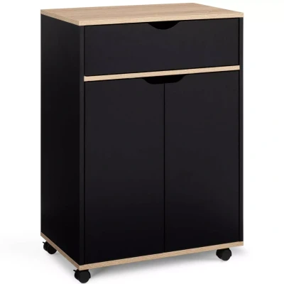 Imagen de IDMarket Postre de cocina COSY armario con cajón madera negra y bandejas haya, 60 cm