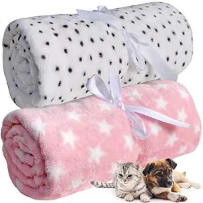 Imagen de LeerKing 2 Piezas Mantas para Perros Gatos Suaves Franela Mascotas Lavables Sofá y Cama Perro Rosa &amp; Blanco 75X100cm