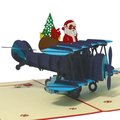 Imagen de Tarjetas de felicitación navideñas en 3D LIN17660, diseño Papá Noel avión N455