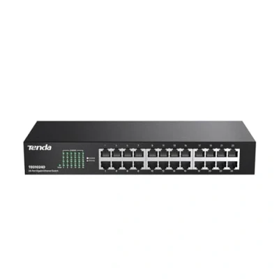 Imagen de Tenda TEG1024D Gigabit Ethernet Switch, 24 Puerto RJ45, 48 Gbit/s,10/100/1000 Mbps, Auto MDI/MDIX, Montaje en Escritorio/Rack, Protección Profesional contra Rayos, No Administrado, Plug &amp; Play, Metal