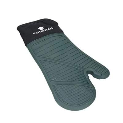 Imagen de MasterClass Guantes de Silicona para Horno, Resistentes al Calor con Acolchado algodón, Antideslizantes una Sola Cara cocinar y Hornear, sin BPA, Negro/Verde Cazador
