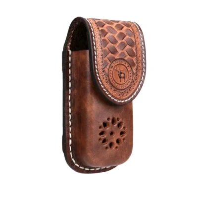 Imagen de Tourbn TOURBON Funda de piel auténtica para cuchillos bolsillo, plegable EDC con cierre a presión, Brown, 6*4.5*12cm, cuero retro
