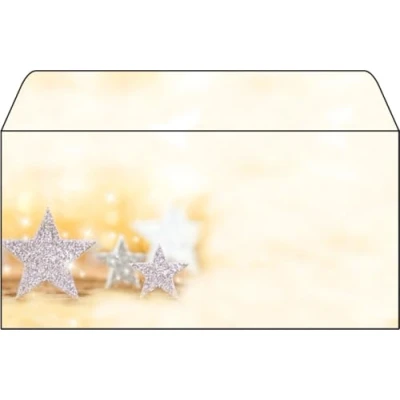 Imagen de SIGEL DU035 Sobres navideños, Glitter Stars, engomado, papel especial (Ink/Laser/Copy), 90 g, DL (110x220 mm), 50 unds.