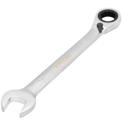 Imagen de DAKCOS Llave Combinada con Carraca Trinquete Reversible de 17mm CR V acabado cromado mate