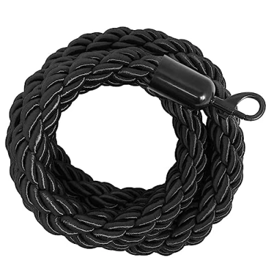 Imagen de Danieli Store Cuerda de Barrera Negro 2mt para Postes Separadores Cordón Trenzado con Mosquetón en Metal Adecuado Teatros, Museos y Eventos (Negro)