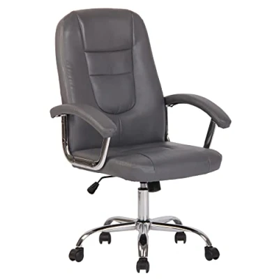 Imagen de CLP Silla De Oficina Reedville Tapizada En Cuero Sintético I Sillón Escritorio Girarorio con Reposabrazos Acolchados, Color:Gris