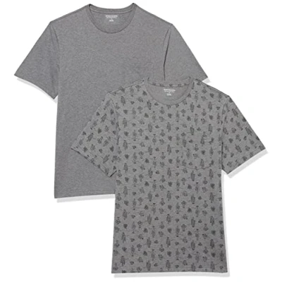 Imagen de Amazon Essentials Camiseta de manga corta con bolsillo, cuello redondo y corte ajustado Hombre, Pack 2, Gris Mezcla Cactus, XS
