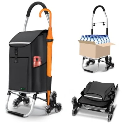 Imagen de VOUNOT Carrito Compra Plegable de Aluminio, Carro la 6 Ruedas con Bolsa Oxford Desmontable y Ganchos, 45 L, Negro
