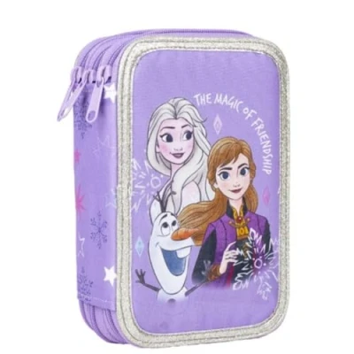 Imagen de Estuche Escolar Infantil de Frozen Cierre Cremallera 12,5 x 6,5 18,5 cm Plumier con Triple Compartimento Incluye Accesorios Producto Original Diseñado en España