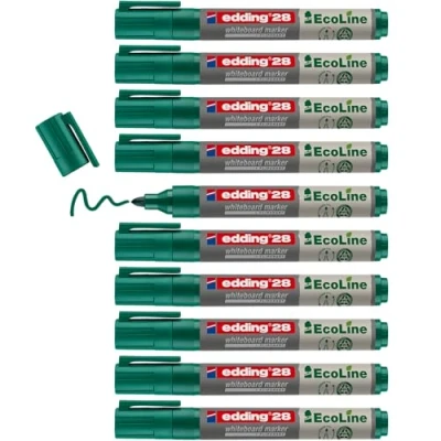 Imagen de edding 28 EcoLine marcador para pizarras blancas verde 10 rotuladores punta redonda 1,5 3 mm rotulador pizarra blanca, borrado en seco flipchart, tablón de notas recargable