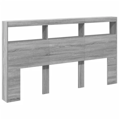 Imagen de vidaXL Cabecero de Cama con Luz LED, Armario Decorativo Almacenamiento, Cabecera para Pared, Mueble Dormitorio Hogar, Gris Sonoma